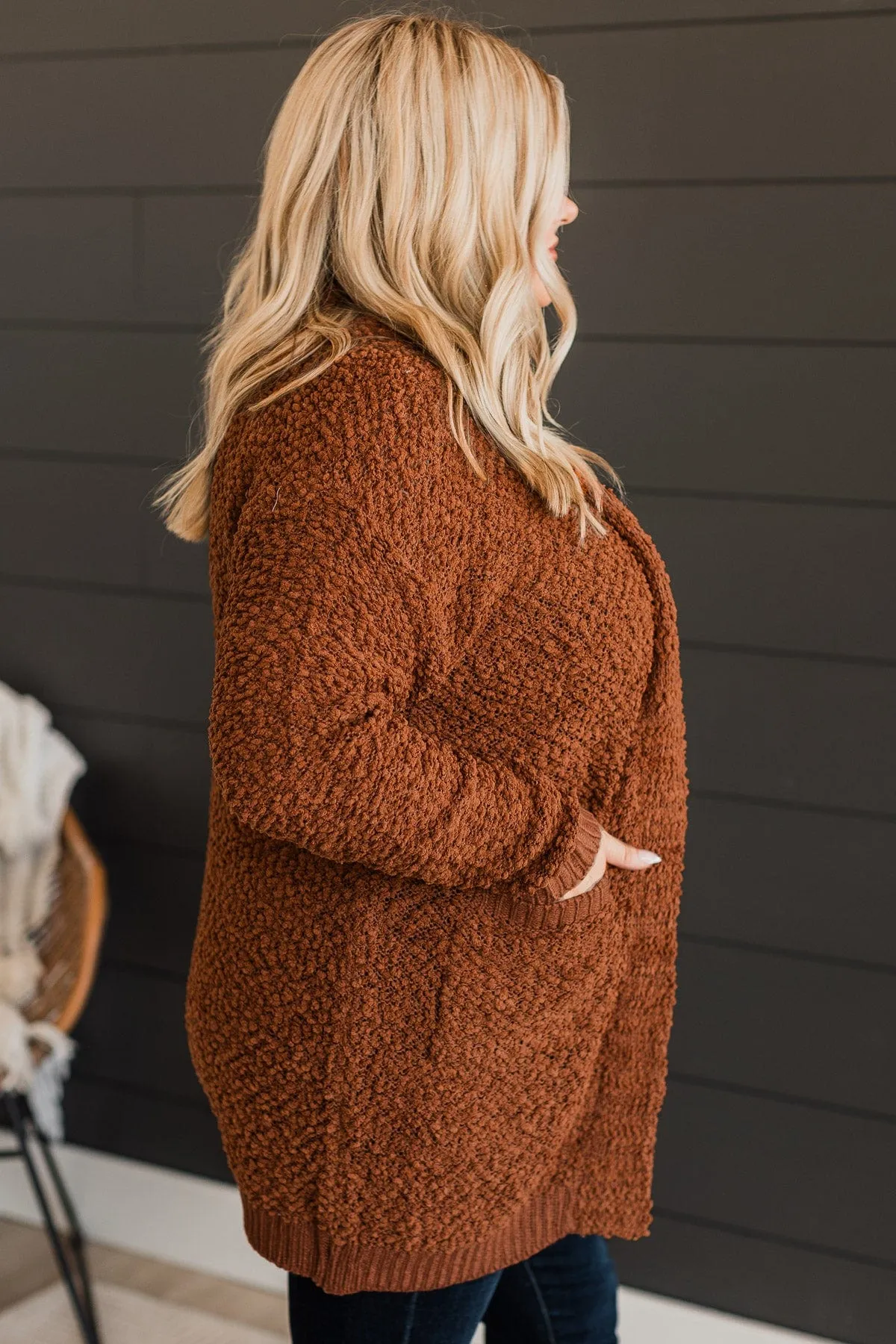 Movie Date Popcorn Knit Cardigan- Rust