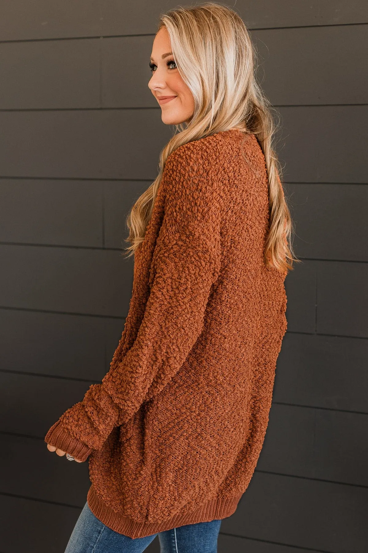 Movie Date Popcorn Knit Cardigan- Rust