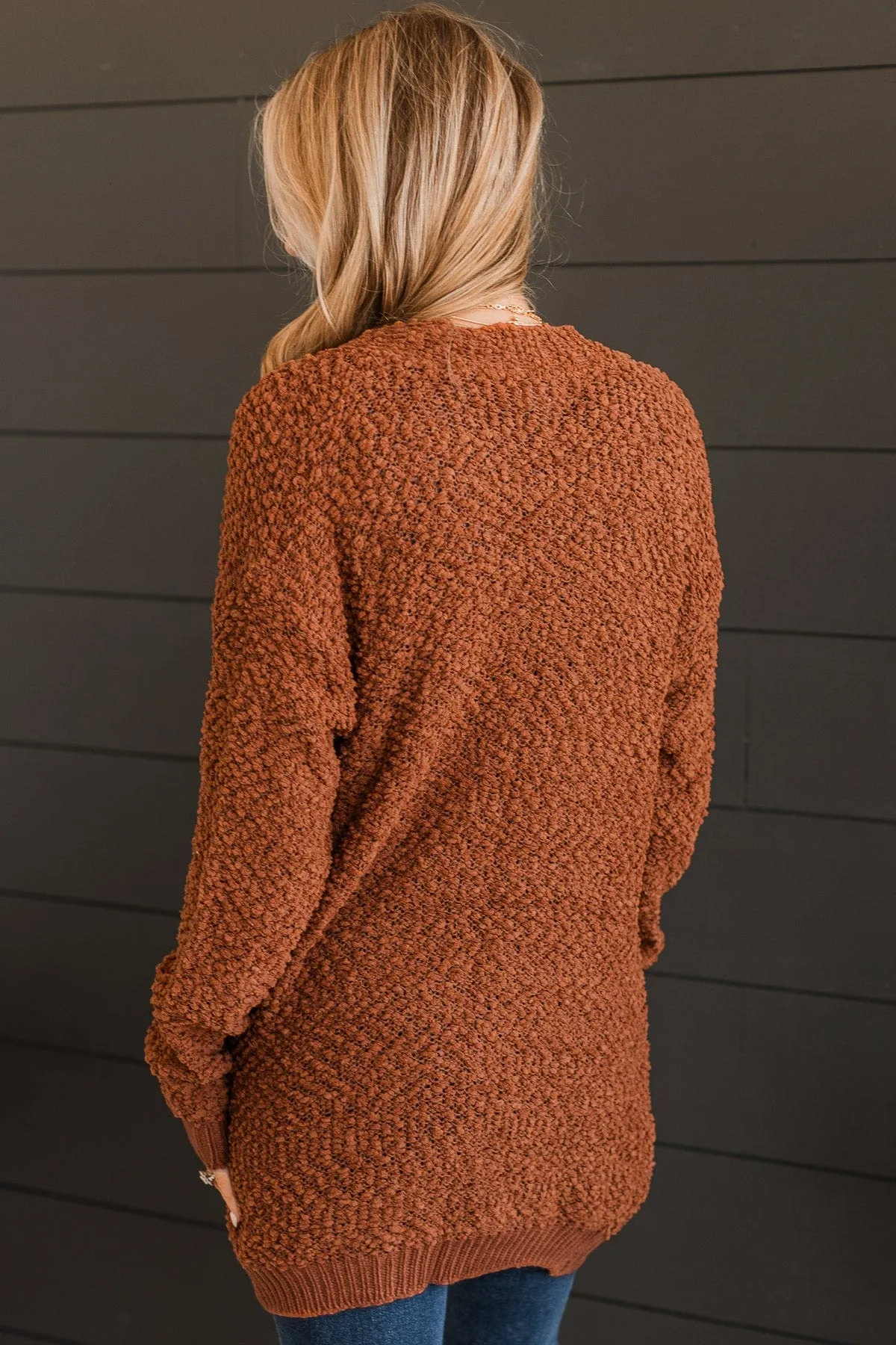 Movie Date Popcorn Knit Cardigan- Rust