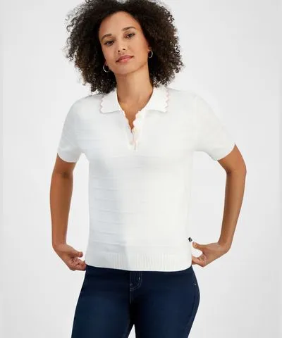 Nautica Jeans Women's Scalloped-Collar Polo Sweater