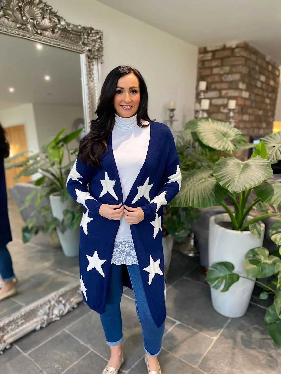 Navy Longline Star Patterned Cardigan Dove