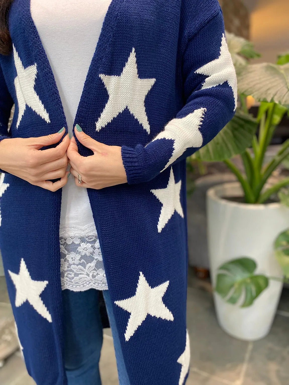 Navy Longline Star Patterned Cardigan Dove