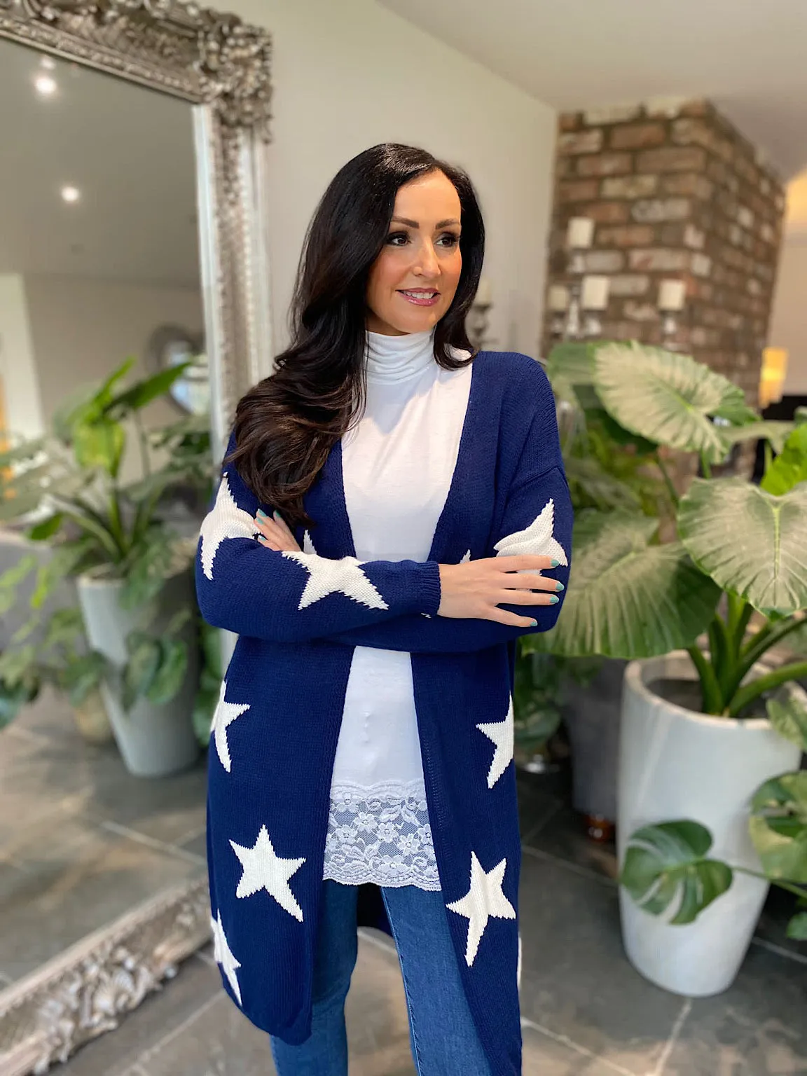 Navy Longline Star Patterned Cardigan Dove