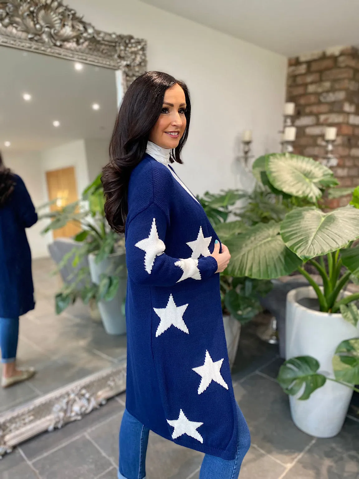 Navy Longline Star Patterned Cardigan Dove