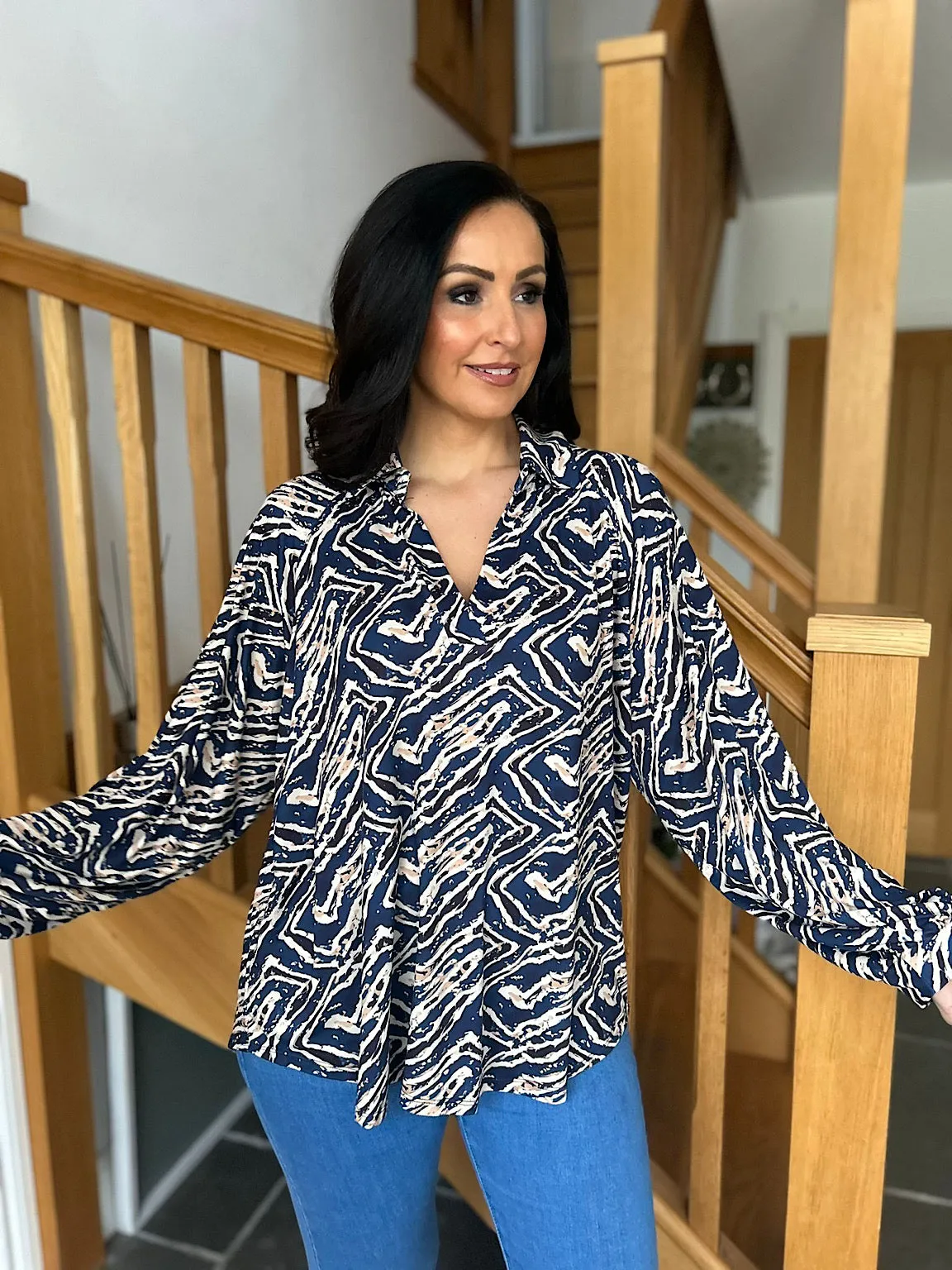 Navy Soft Patterned Blouse Mima