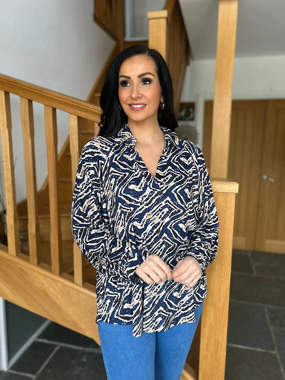 Navy Soft Patterned Blouse Mima