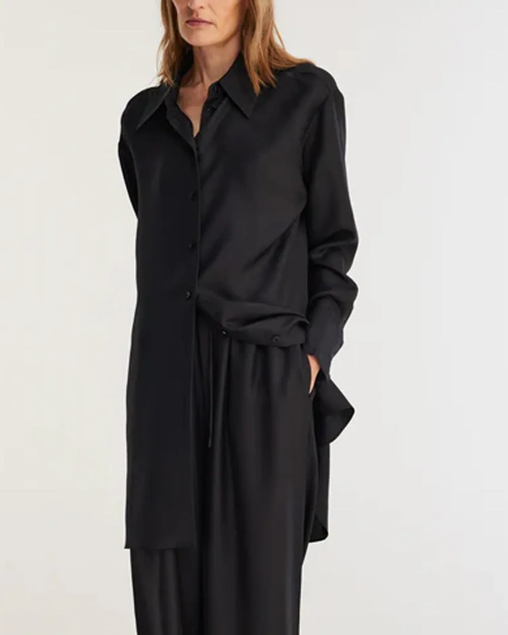 Noir Oversized Silk Shirt