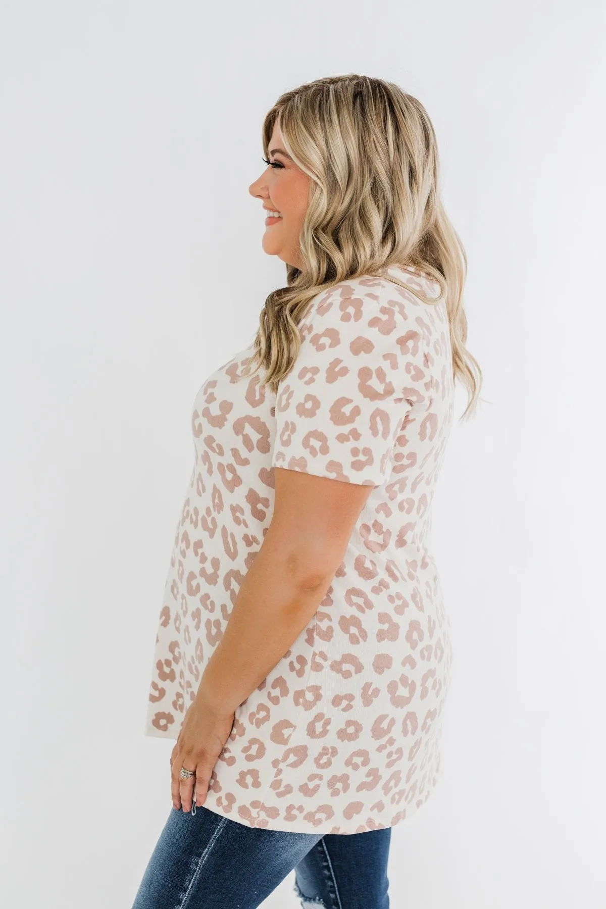 One Simple Wish Leopard V-Neck Top- Cream & Pale Taupe