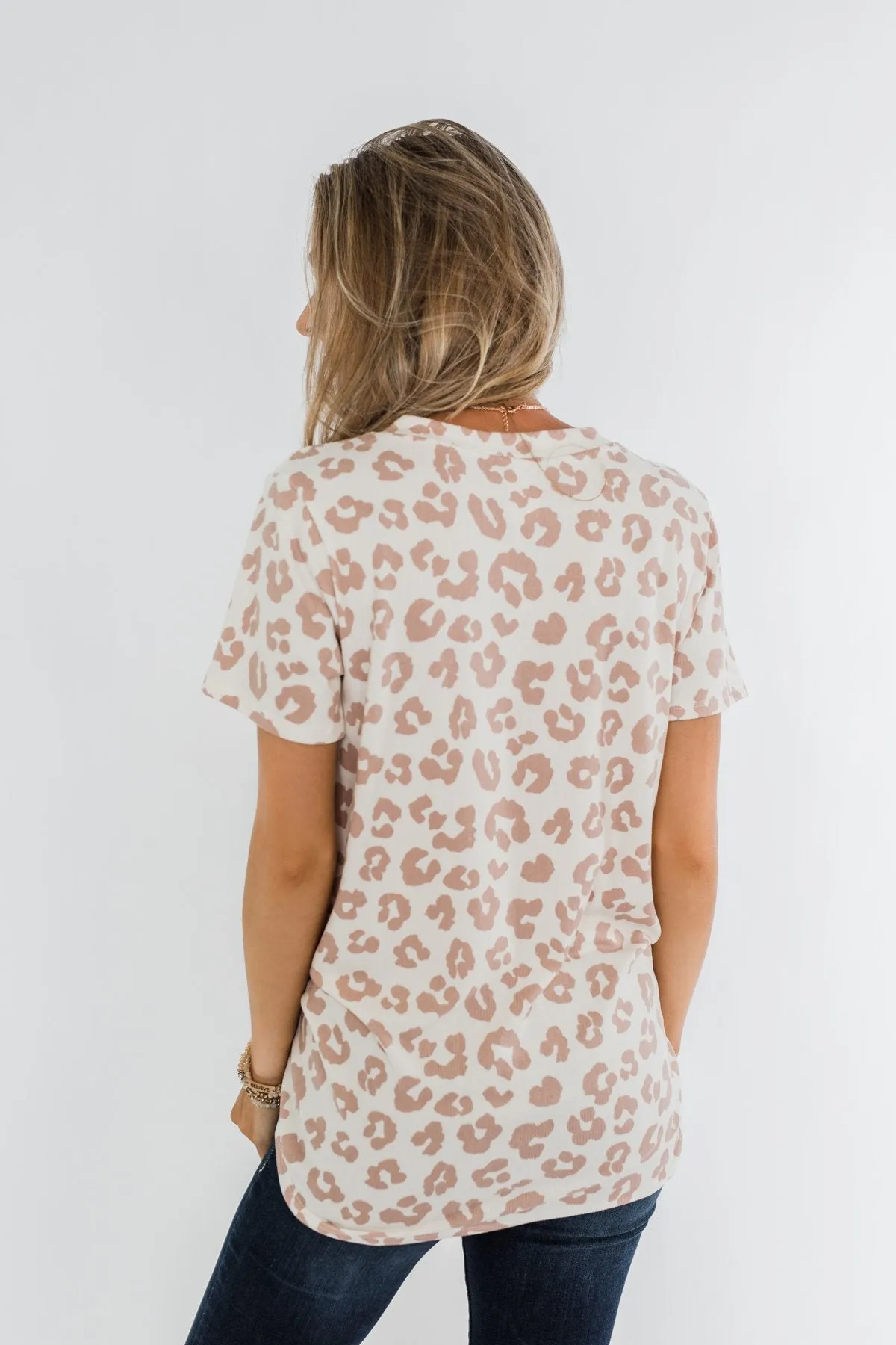 One Simple Wish Leopard V-Neck Top- Cream & Pale Taupe