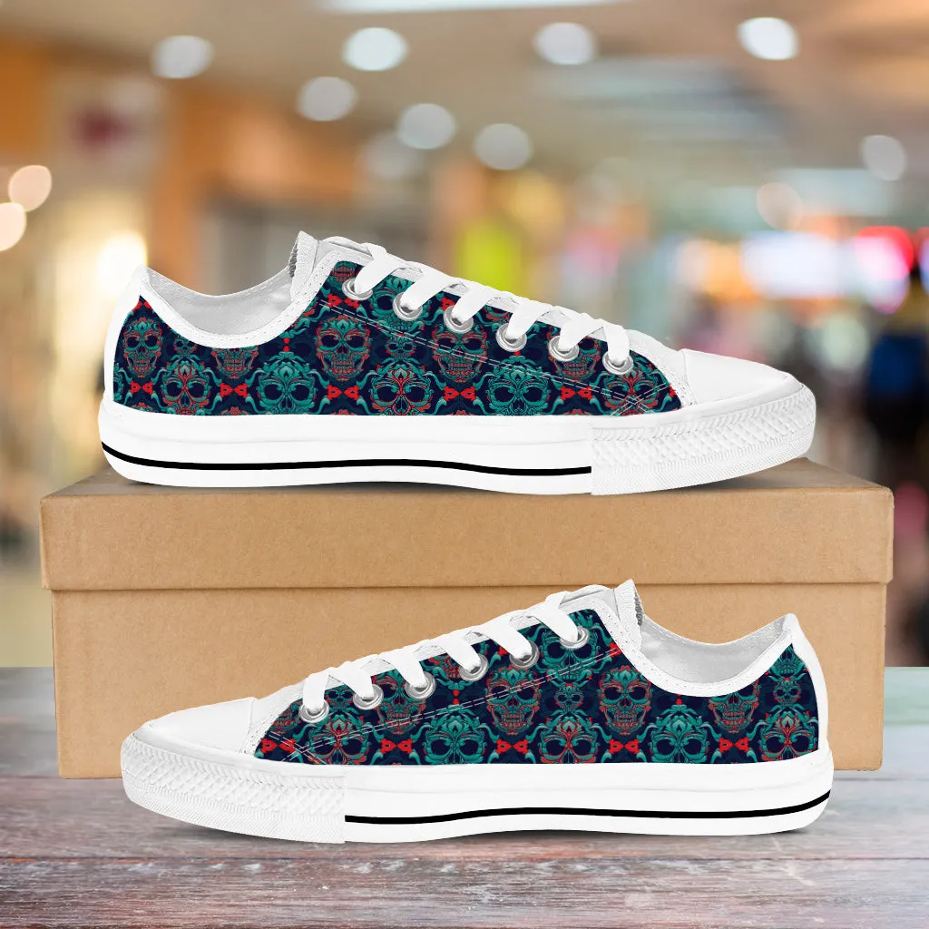 Ornamental Sugar Skull Low Top Shoes White