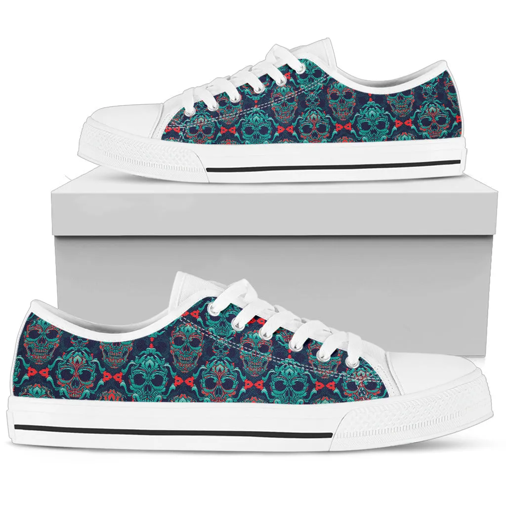 Ornamental Sugar Skull Low Top Shoes White