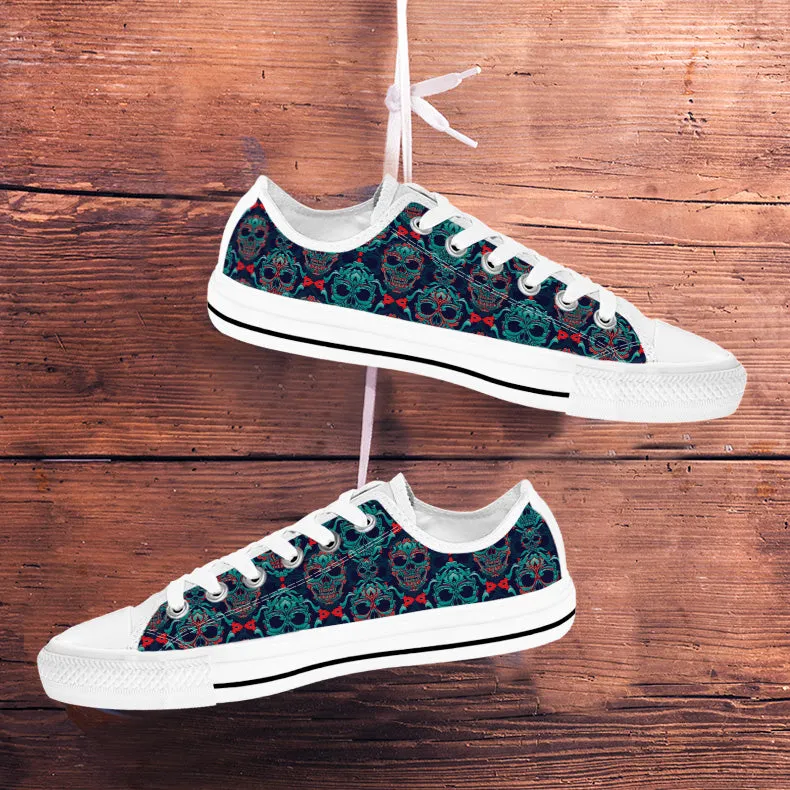 Ornamental Sugar Skull Low Top Shoes White