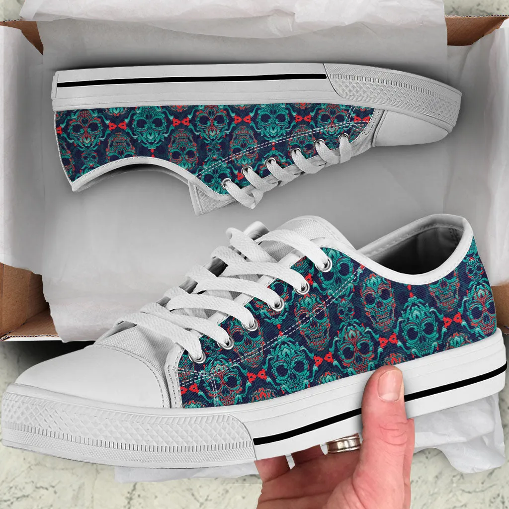 Ornamental Sugar Skull Low Top Shoes White