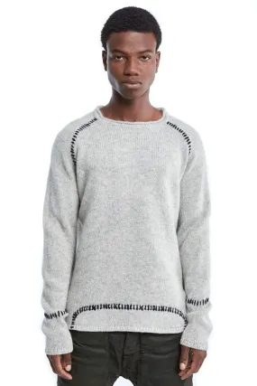 OYSTER GREY STITCHING WOOL SWEATER