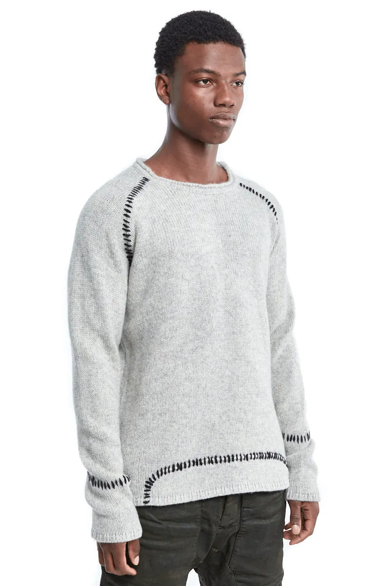 OYSTER GREY STITCHING WOOL SWEATER