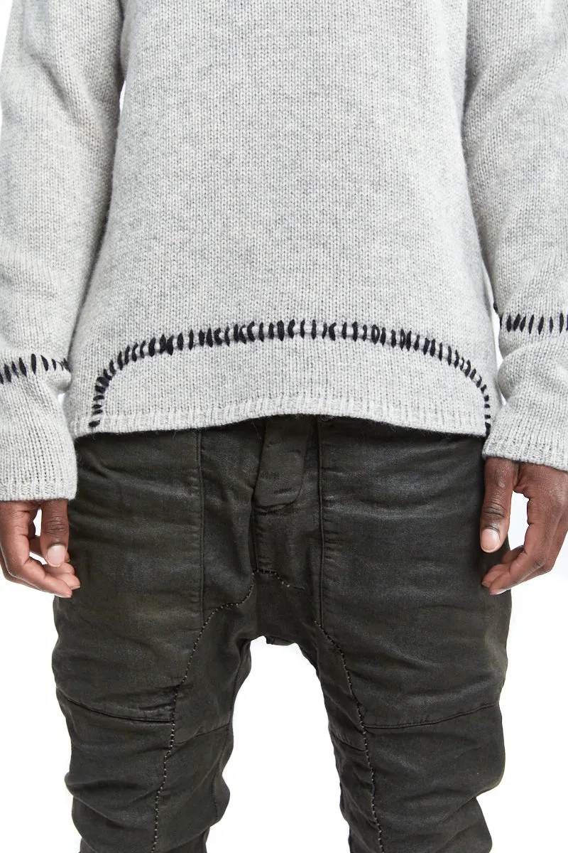 OYSTER GREY STITCHING WOOL SWEATER