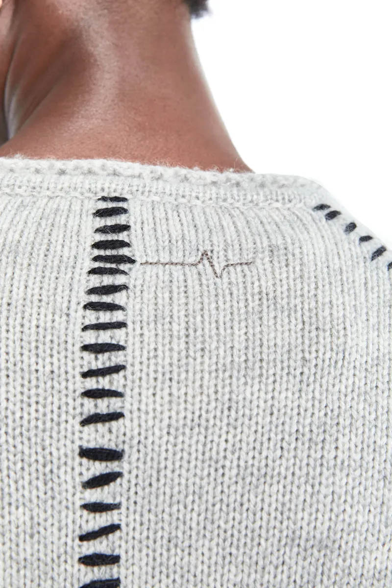 OYSTER GREY STITCHING WOOL SWEATER