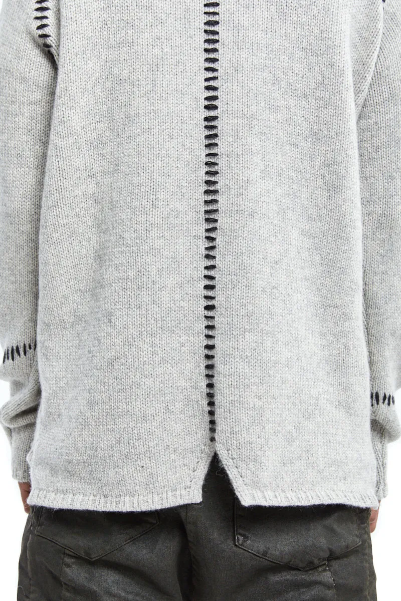 OYSTER GREY STITCHING WOOL SWEATER