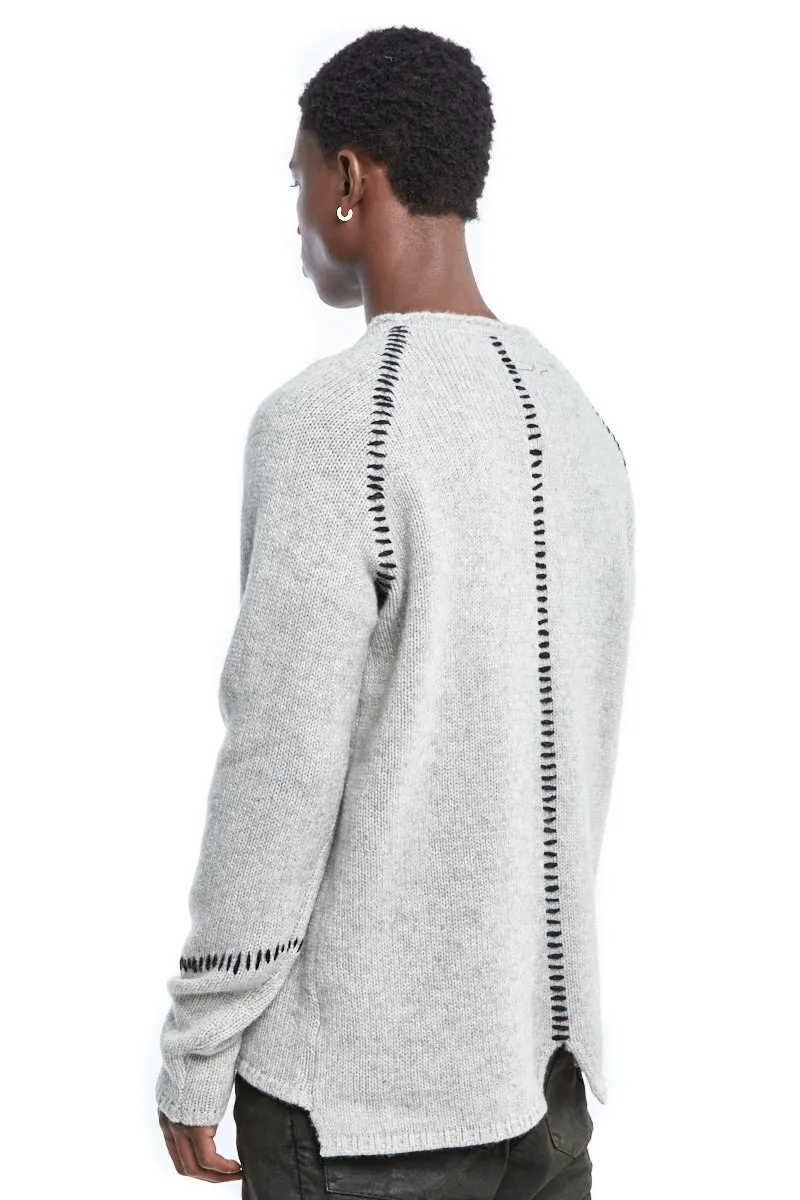 OYSTER GREY STITCHING WOOL SWEATER