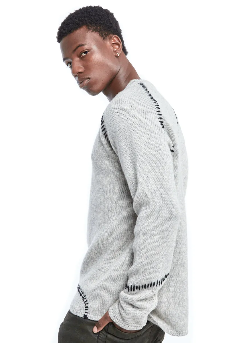 OYSTER GREY STITCHING WOOL SWEATER