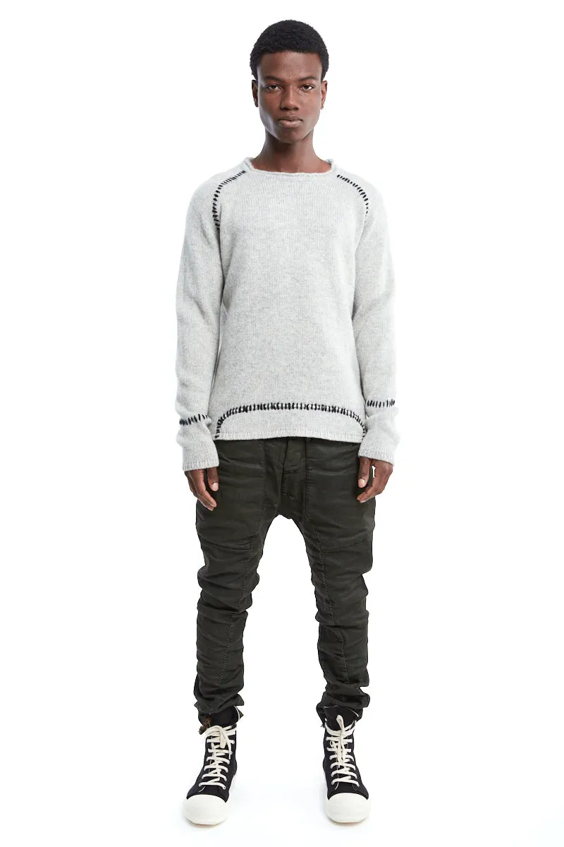 OYSTER GREY STITCHING WOOL SWEATER