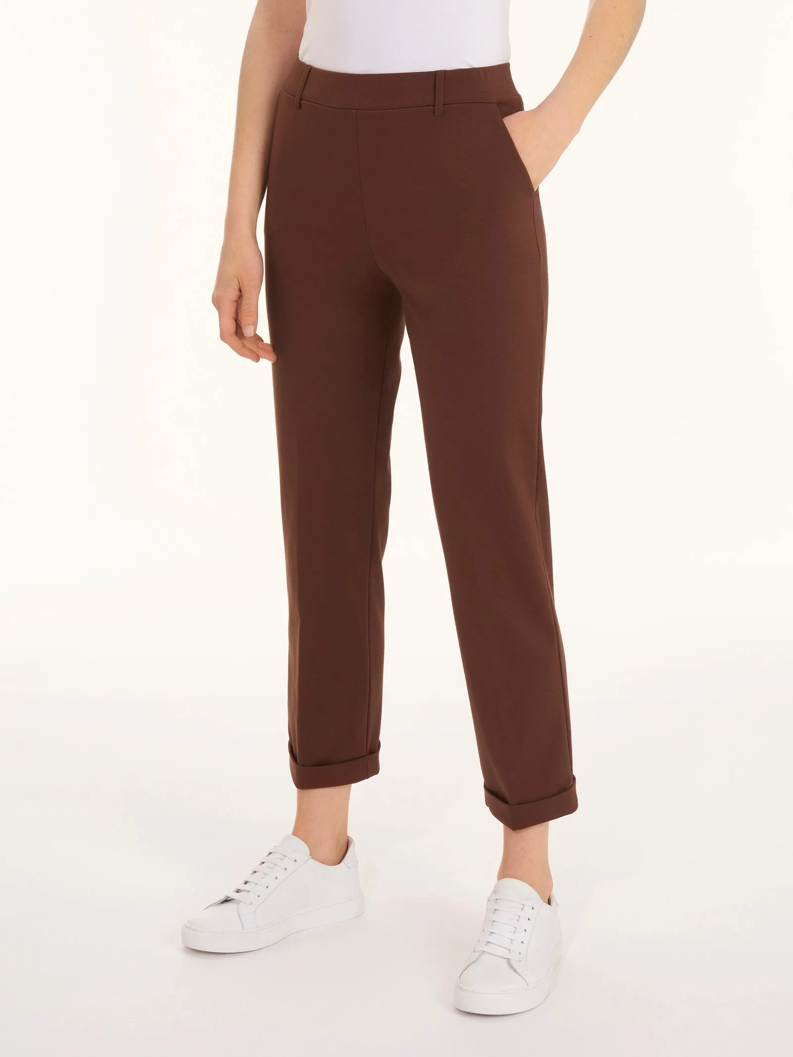 Pantalone dritto con tasche corto in Compact Light - Dewberry