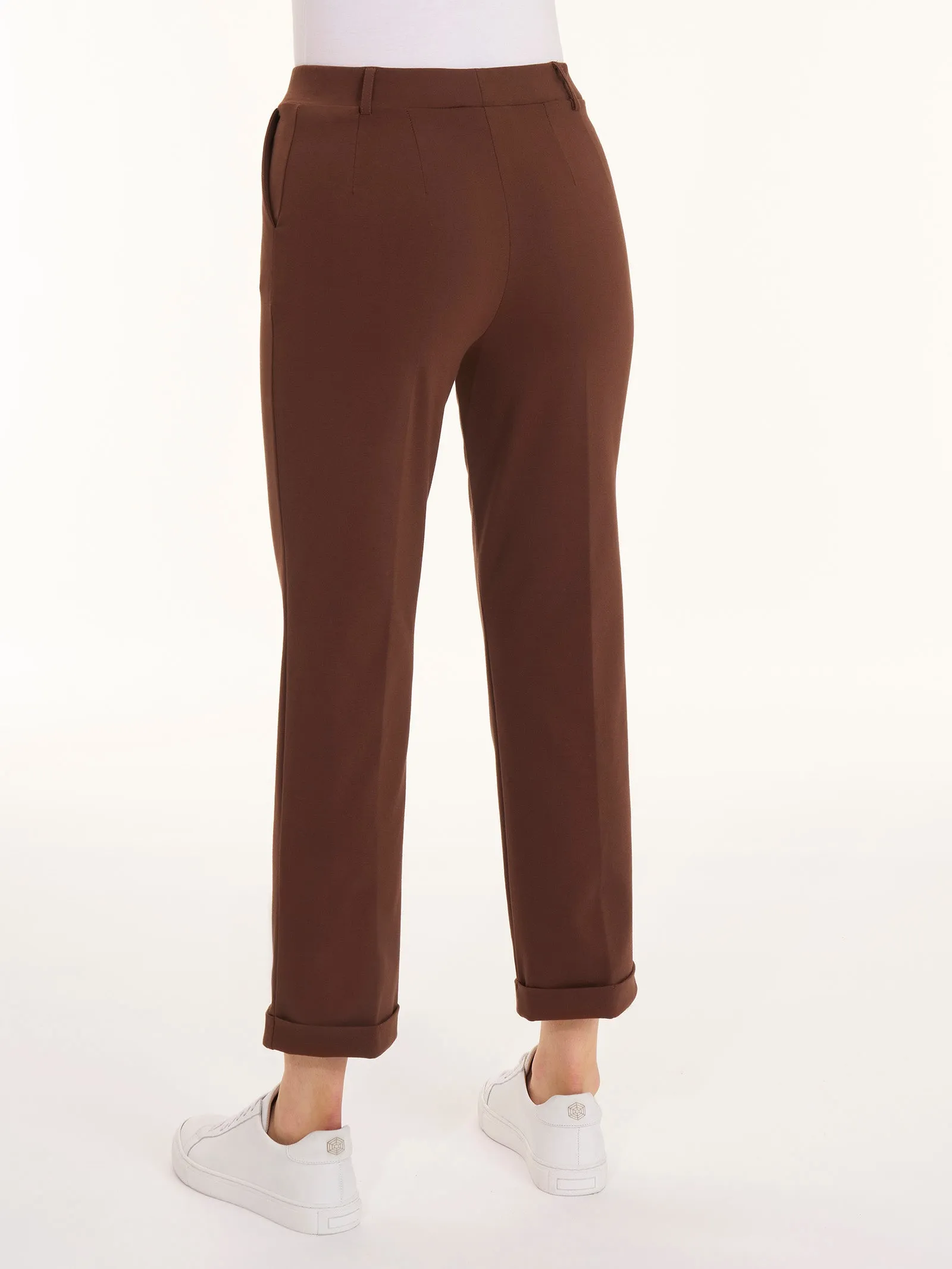 Pantalone dritto con tasche corto in Compact Light - Dewberry