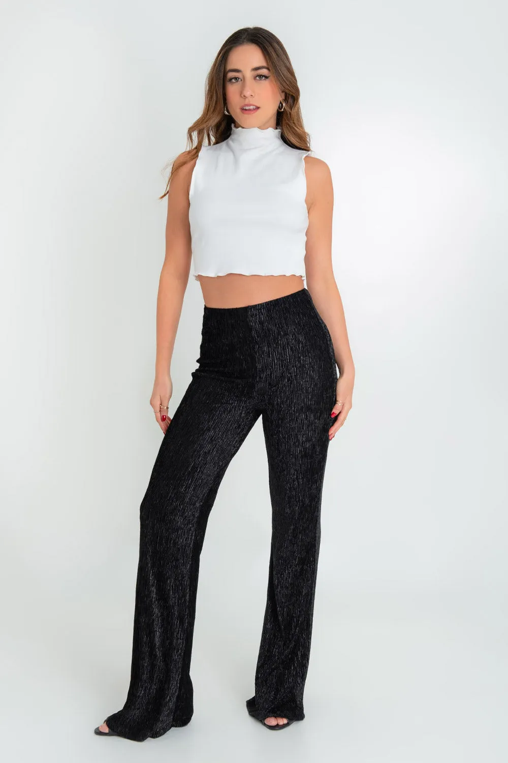 Pantalón de fit flare cintura alta elástica