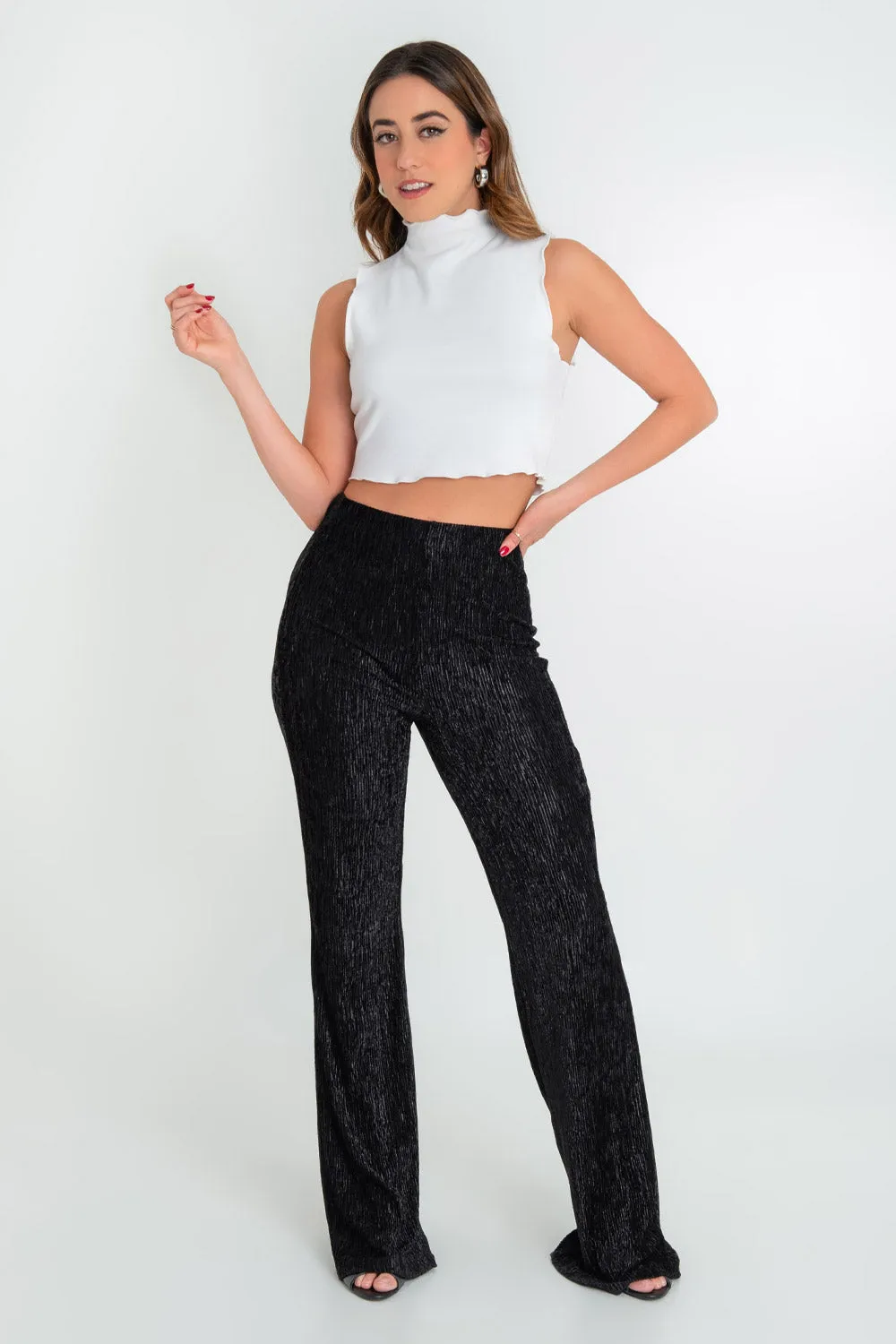 Pantalón de fit flare cintura alta elástica