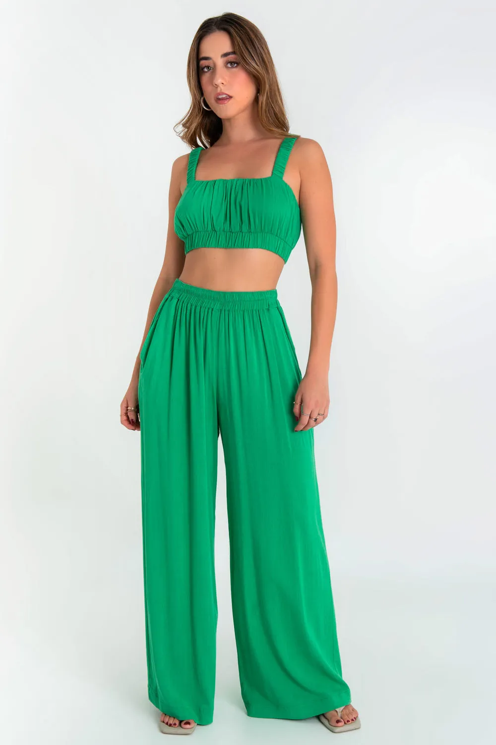 Pantalón de fit wide leg cintura alta elástica