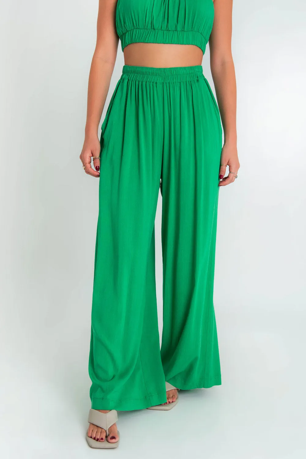 Pantalón de fit wide leg cintura alta elástica