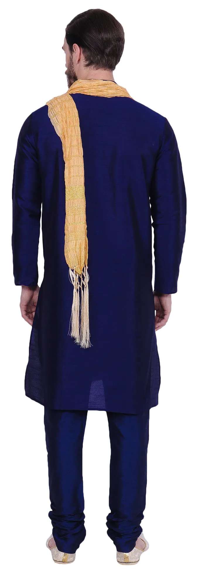 Party Wear Dupion Silk Men's Kurta Pyjama with Scarf Indian Clothes (Blue)