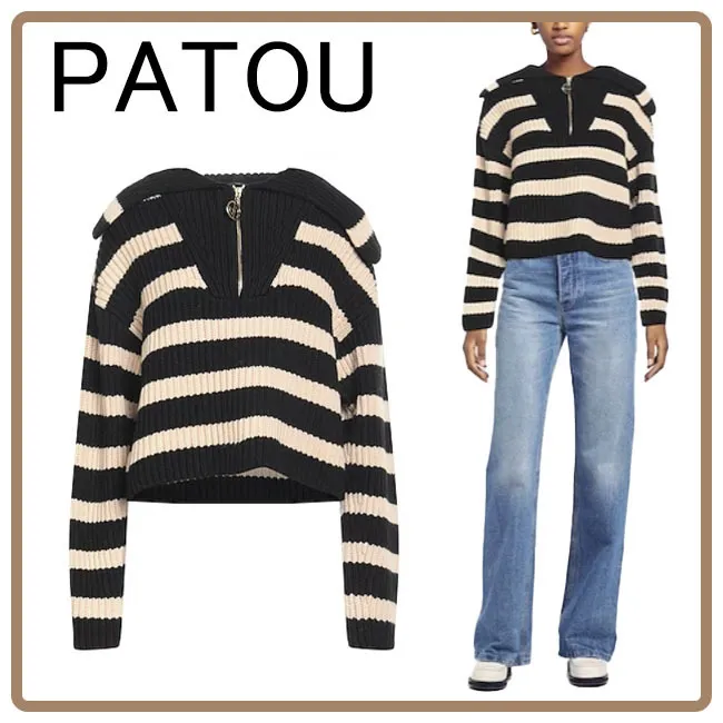 PATOU  |Stripes Casual Style Wool U-Neck Long Sleeves