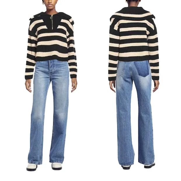 PATOU  |Stripes Casual Style Wool U-Neck Long Sleeves