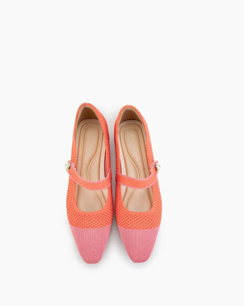 Pearl Knit Mary Jane Mesh Flat Shoes