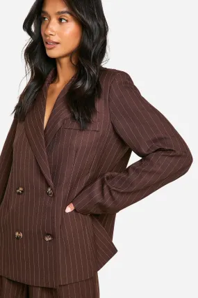 Petite Pinstripe Double Breasted Blazer