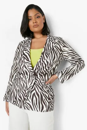 Plus Zebra Double Breasted Oversized Blazer