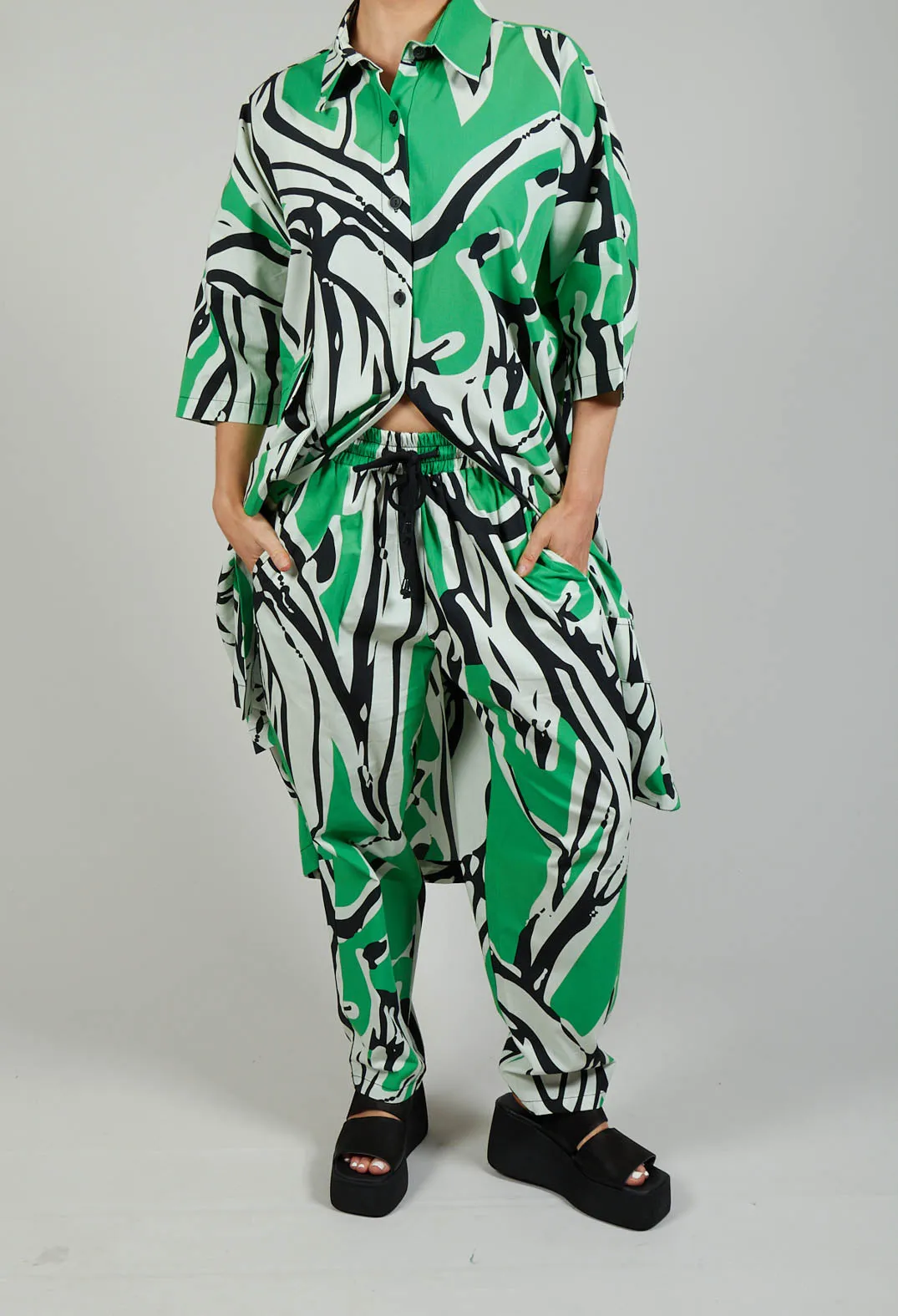 Print Patterned Trousers in Original Green