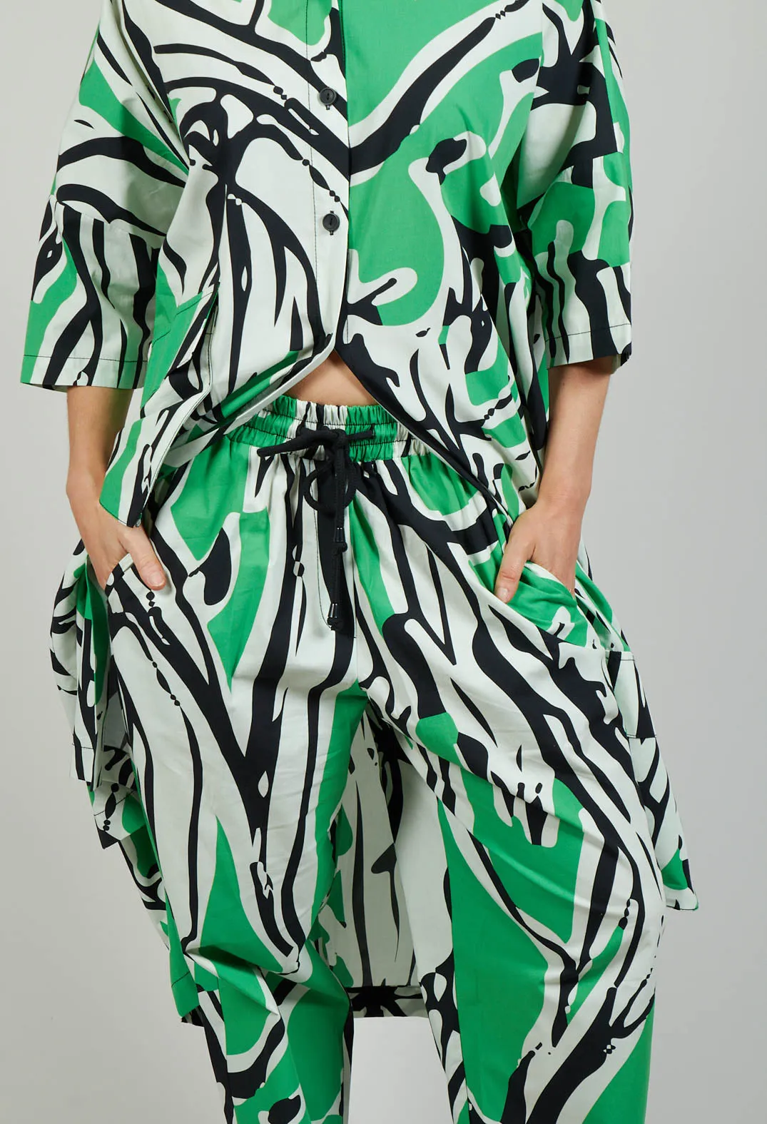 Print Patterned Trousers in Original Green