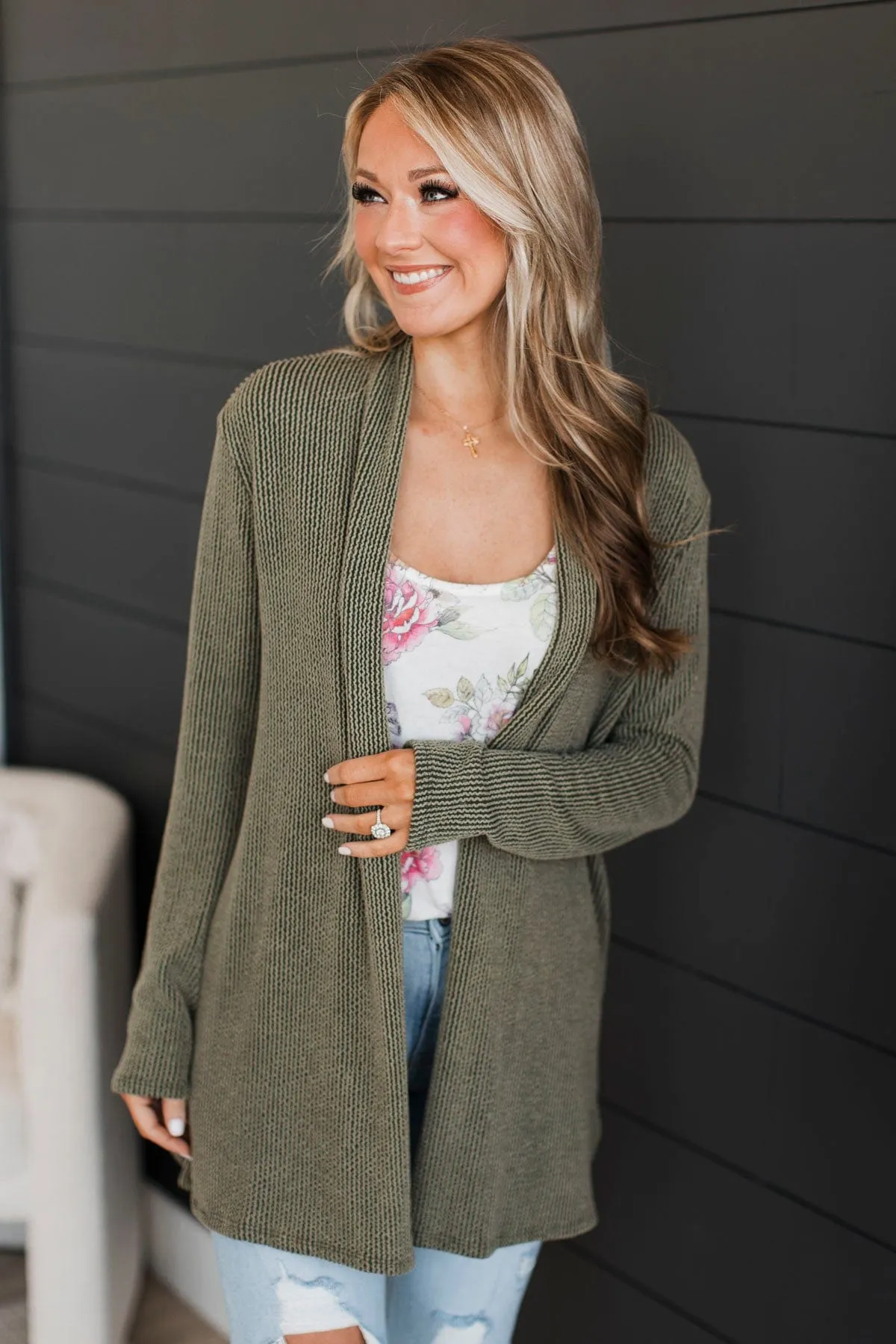 Protect My Heart Ribbed Cardigan- Olive