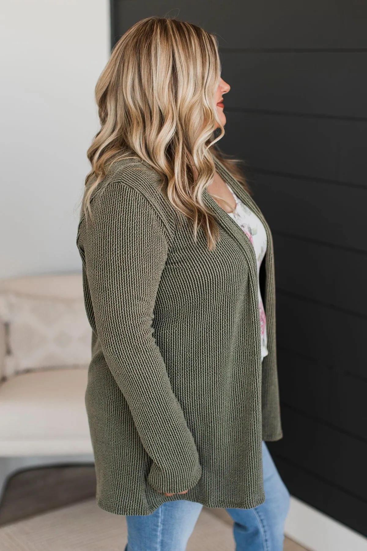 Protect My Heart Ribbed Cardigan- Olive