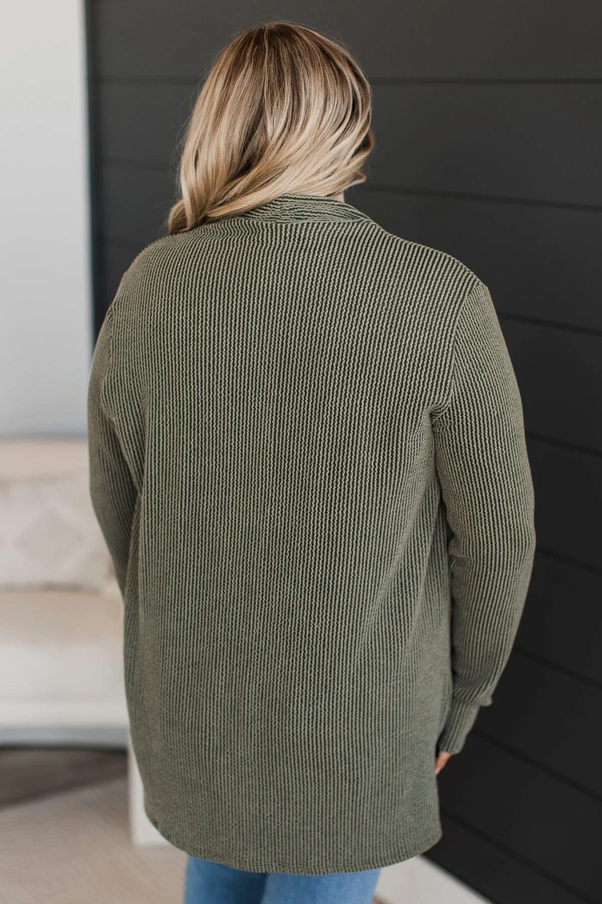 Protect My Heart Ribbed Cardigan- Olive