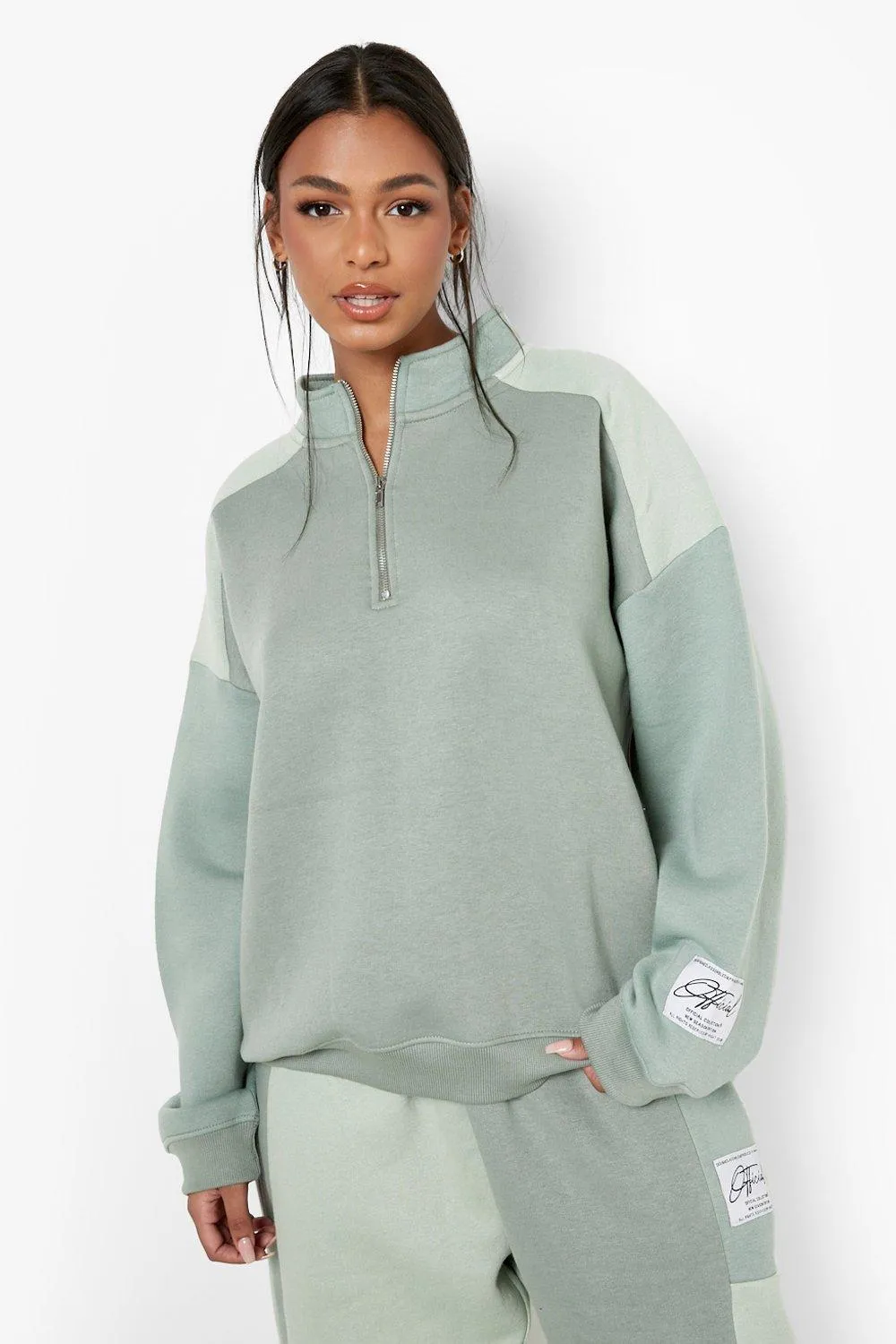 Sage Color Block Half Zip Sweater