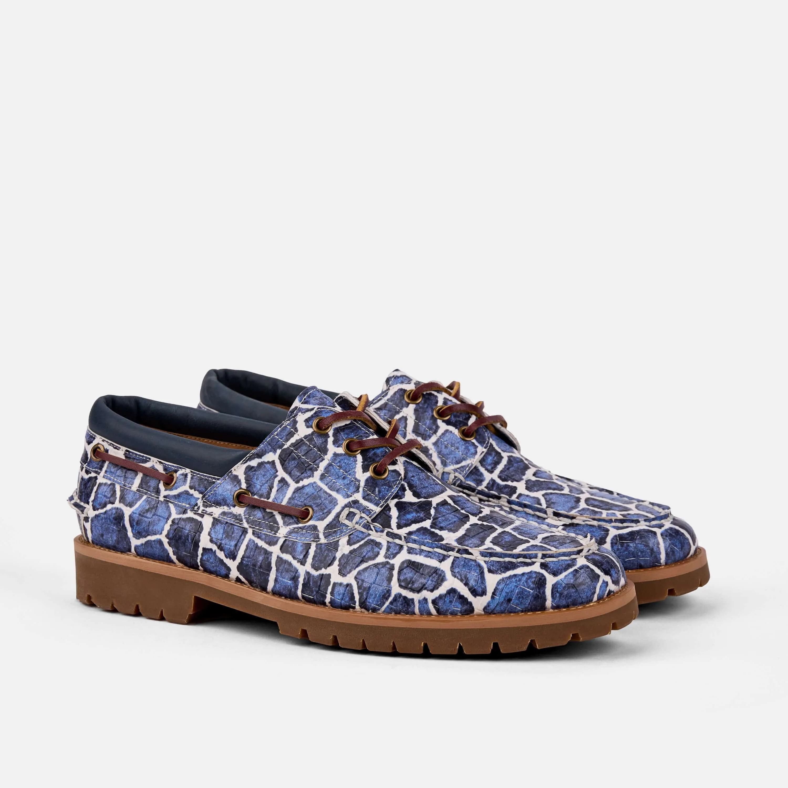 Santiago Blue Safari Leather Lug Boat Shoes