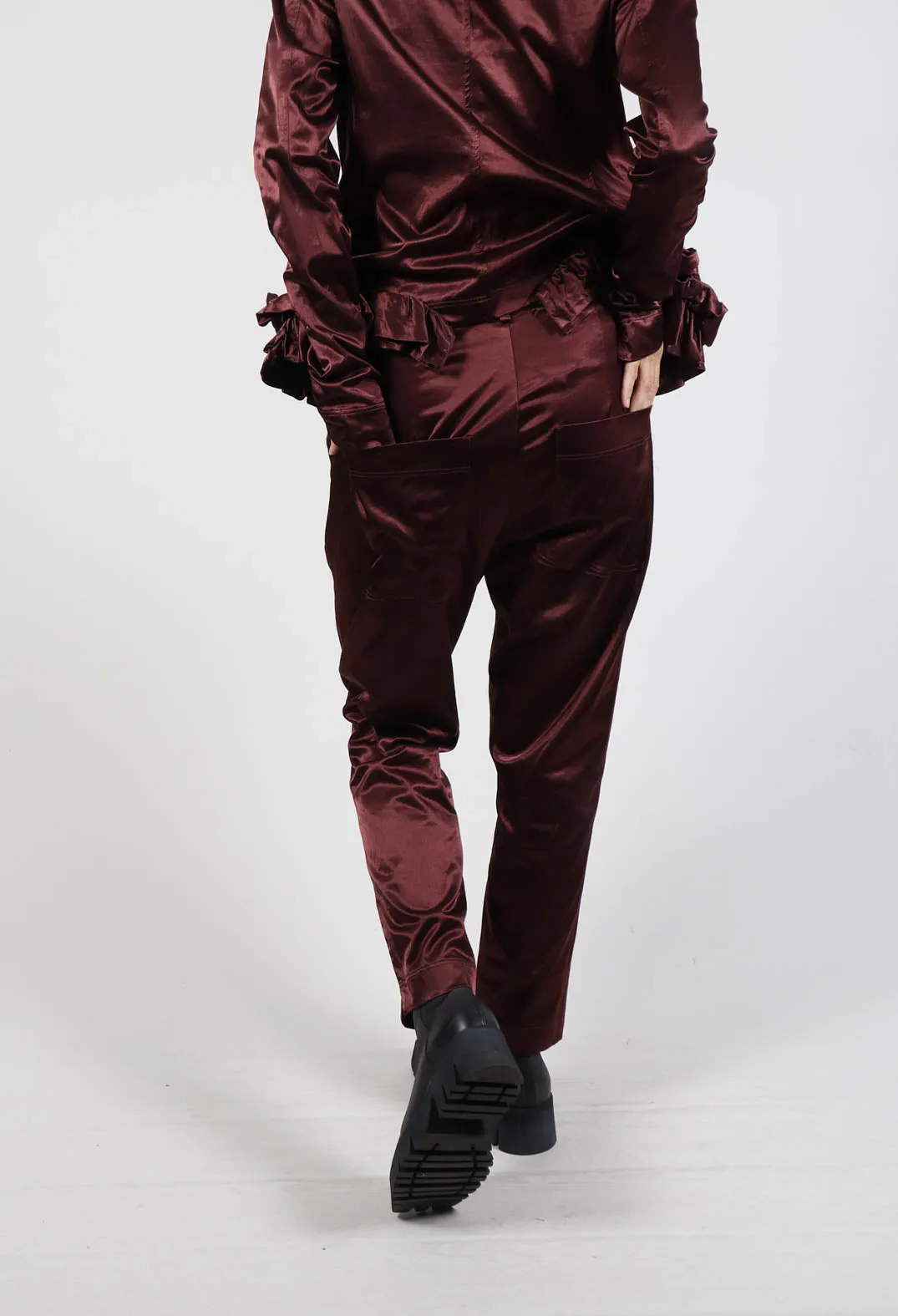 Satin Slim Fit Trousers in Wood