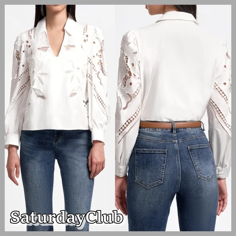 SaturdayClub  |Long Sleeves Plain Lace Shirts & Blouses