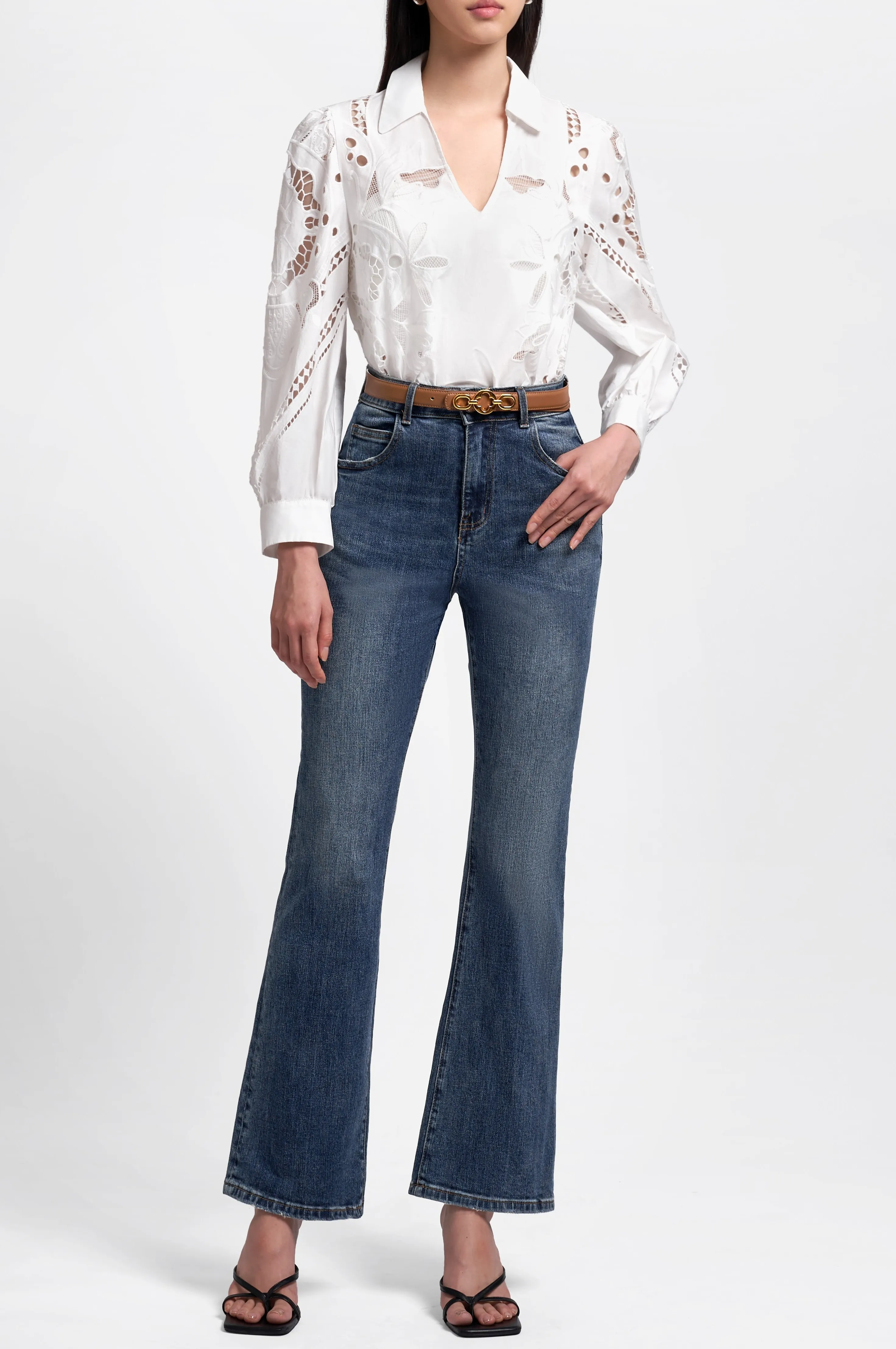 SaturdayClub  |Long Sleeves Plain Lace Shirts & Blouses