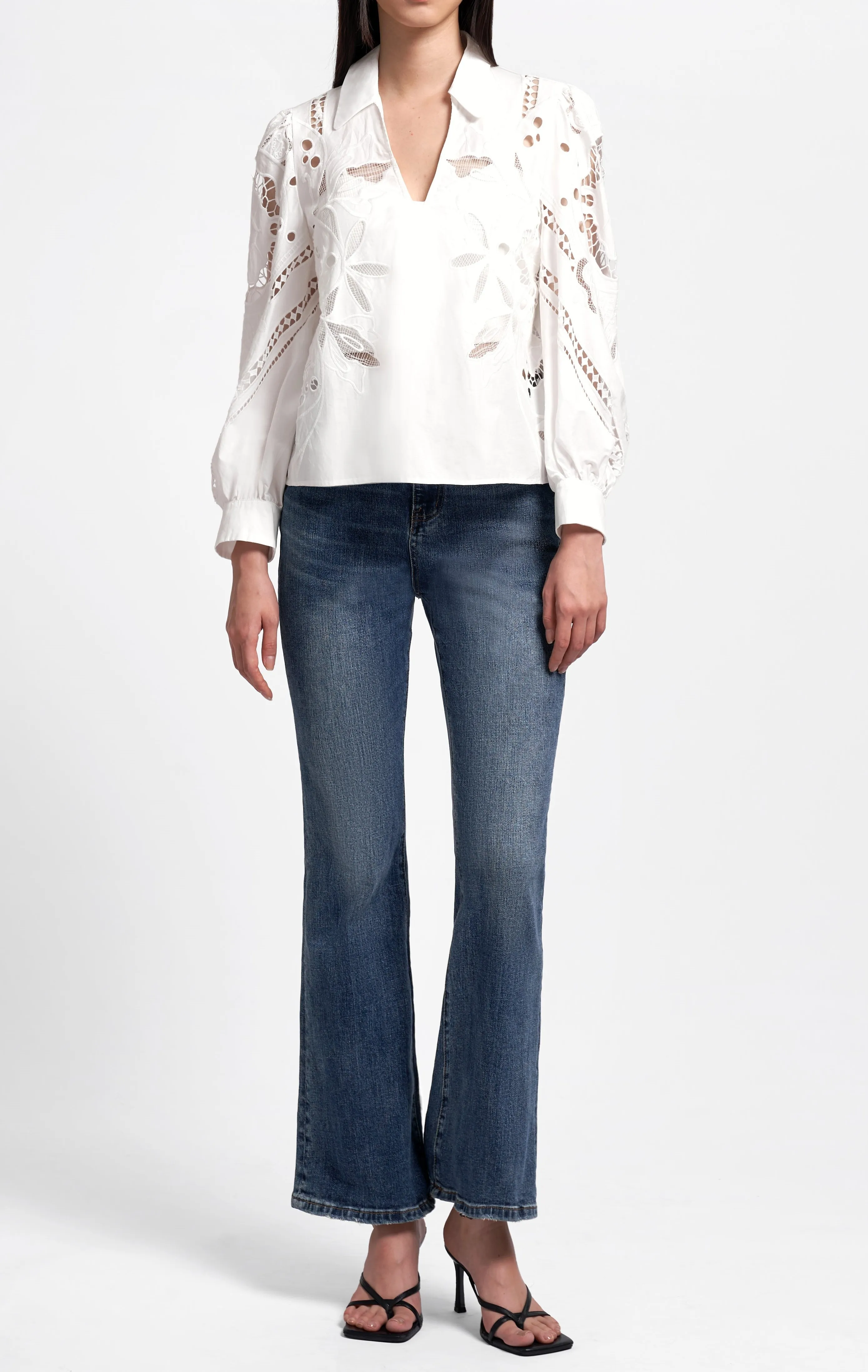 SaturdayClub  |Long Sleeves Plain Lace Shirts & Blouses