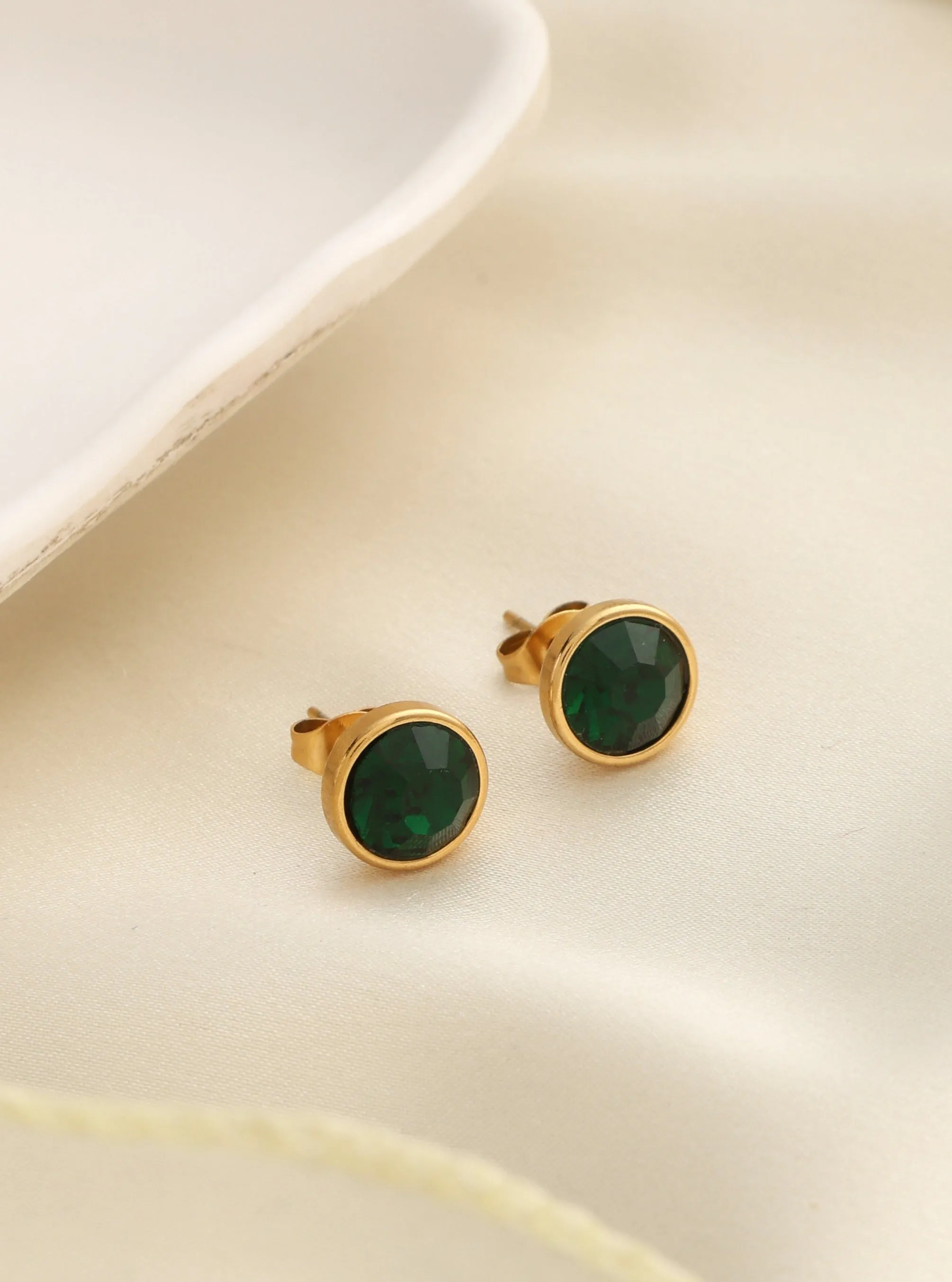 Simple Waterproof Emerald Studs