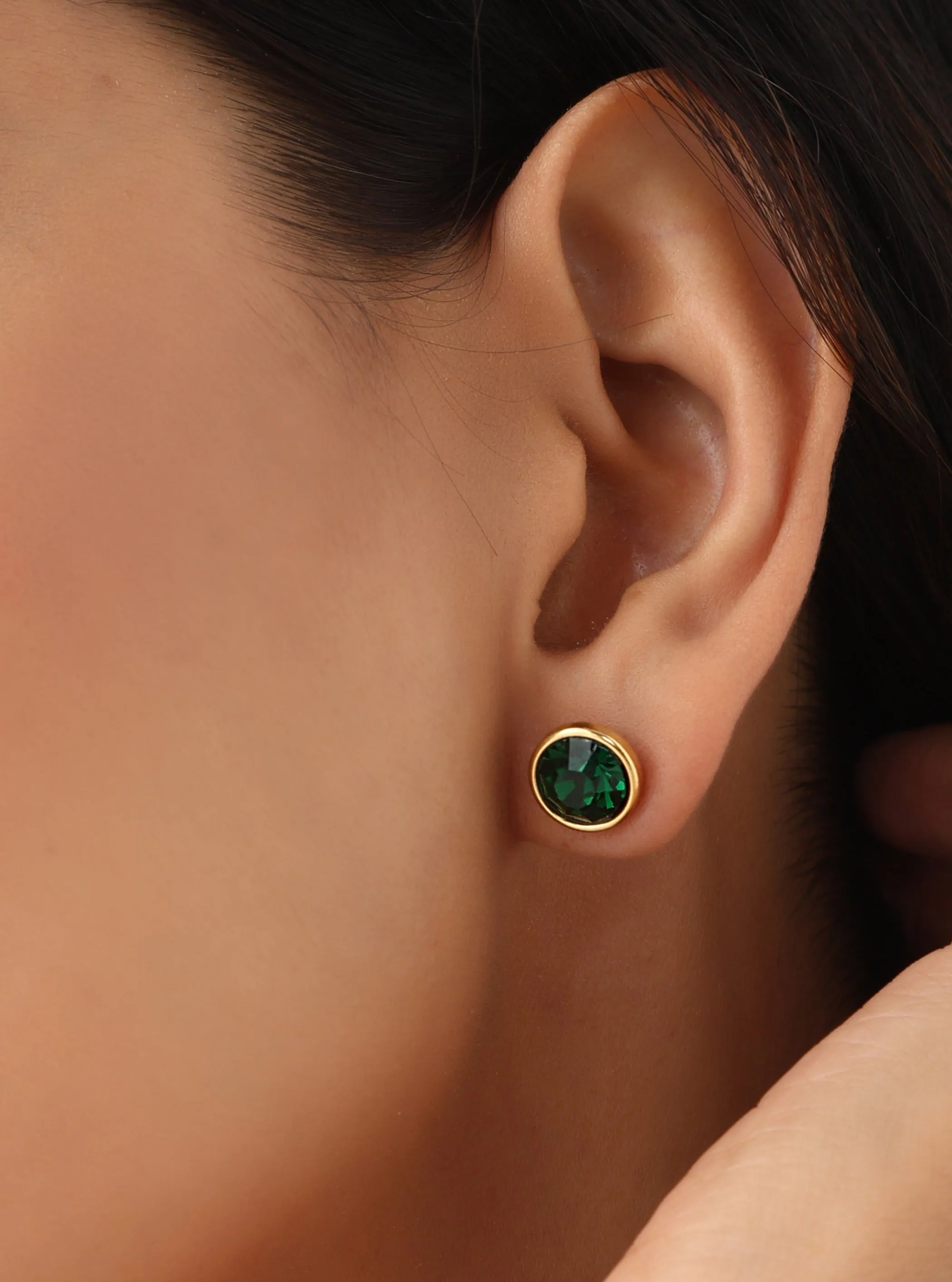 Simple Waterproof Emerald Studs